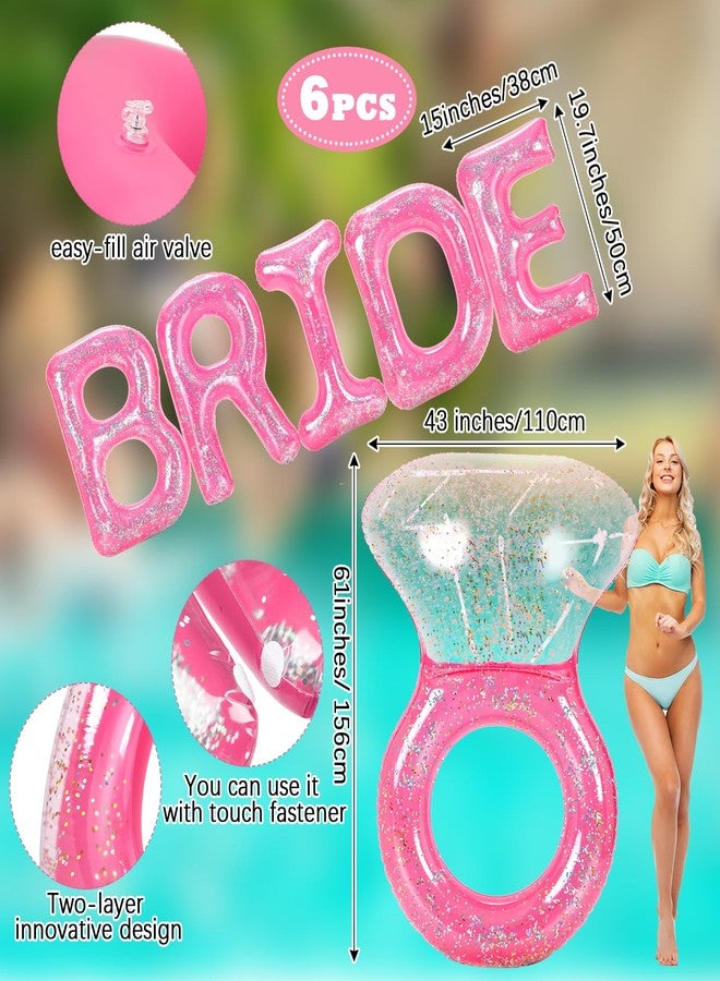 سوميند عوامات حمام سباحة لحفلة توديع العزوبية من سوميند برايد، تتضمن عوامة خاتم ألماس بطول 61 بوصة و5 عوامات قابلة للنفخ على شكل حرف "عروس" باللون الوردي، بالإضافة إلى ديكورات لحفلات توديع العزوبية على الشاطئ أو في الهواء الطلق. - Image 2